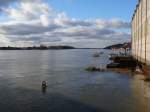 Auch vier Tage nach dem Scheitel des Elbe-Hochwassers, der hier so hoch wie seit 125 Jahren nicht war (9,45m = ca.4,60m ber normal), ist das Ausma noch immer besorgniserregend; Lauenburg, 27.01.2011