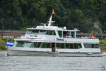Das Fahrgastschiff THERESIA (ENI: 04307290) war Anfang August 2021 auf dem Rhein bei Remagen zu sehen.