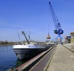 GMS Meander, ankert im Rheinhafen Breisach, L=110m, Tonnage 3233t, 1699PS, Baujahr 2005, gemeldet in Sneek/NL, März 2025