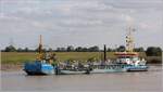 Die 1991 gebaute HEGEMANN II (IMO 9017551) liegt am 02.09.2018 auf der Ems Höhe Weener. Der Saugbagger ist 66,96 m lang und 12 m breit, hat eine GT/BRZ von 963 und eine DWT von 1.217 t. Er kann bis in eine Tiefe von 12 m baggern. Heimathafen ist Delfzijl (Niederlande). 