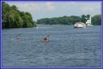 Reger Schiffsverkehr auf der Unterhavel nhe Krughorn. Im Hintergrund die Pfaueninsel mit dem Schloss. Foto:24.05.2008