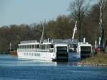 Das KFGS Elbe Princesse II (20000001 , 101 x 10,5m) lag am 23.03.2020 an der Liegestelle Nedlitz im Weißer See / Sacrow-Paretzer-Kanal / UHW.