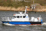 Polizeiboot HABICHT am 09.04.2022 auf der Trave bei Lübeck-Schlutup