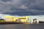 Die Lürssen-Werft in Aumund-Bremen. Hier werden Schiffe für die Marine und Luxusyachten gebaut.Die Anlage gehörte bis 1996 zur Vulkan Werft. Foto am 13.09.09.