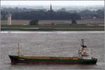 Die 1987 gebaute JONSEN (IMO 7530846) am 12.08.2009 Weser aufwrts fahrend. Sie ist 79 m lang, 12 m breit und hat eine GT von 1987. Heimathafen ist Hull (Grobritannien). Frhere Namen: JONRIX, LANGELAND II, LANGELAND.