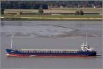 Die 1999 gebaute JONGLEUR (IMO 9001825) am 23.08.2009 Weser aufwrts fahrend. Sie ist 81 m lang, 12 m breit und hat eine GT von 1999. Sie fhrt unter der Flagge von Saint Vincent and the Grenadines.