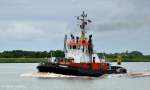 Schlepper  Bugsier 1  am 13.06.2010 auf der Weser vor Bremen.Baujahr 2005 / 2x2025 kw / 13 kn / Pfahlzug 58 t / L:32m / B:11m / Tg.:6,4m / Heimathafen Hamburg / IMO 9320908