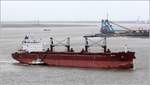Die 2012 gebaute ARCADIA (IMO 9635999) fährt Höhe Bremerhaven weserabwärts. Dieser Bulker ist 189,99 m lang und 32,26 m breit, hat eine GT/BRZ von 32.839 und eine DWT von 58.019 t. Heimathafen ist Monrovia (Liberia). 18.02.2020