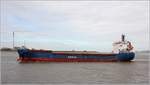 Die 2008 gebaute SIMBA (IMO 9381407) hat Bremerhaven passiert und durchfährt den Blexer Bogen weseraufwärts fahrend. Sie ist 108,1 m lang und 18,23 m breit, hat eine GT/BRZ von 5.599 und eine DWT von 7.739 t. Heimathafen ist St. John's (Antigua and Barbuda). Frühere Namen: SCL MARIE-JEANNE, HC MARIE-JEANNE, ABUK LION. 15.03.3030