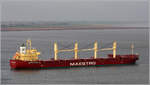 Die 2015 gebaute MAESTRO PEARL (IMO 9711717) fährt Höhe Bremerhaven weserabwärts. Der Bulker ist 177,85 m lang und 28,60 m breit, hat eine GT/BRZ von 22.872 und eine DWT von 36.920 t. Heimathafen ist Majuro (Marshall Islands). 24.10.2020