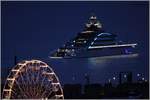Die NORD (IMO 9853785) ist die neueste Gigayacht der Lürssen-Werft in Bremen-Vegesack. Unter dem Projektnamen OPUS habe ich das Schiff kürzlich hier vorgestellt, siehe Bild ID 67738 und 67739. Sie soll 142 m lang sein und 36 Passagieren sowie der Besatzung Platz bieten. Hier ist sie Höhe Bremerhaven weserabwärts unterwegs. Im Dunkeln wird die interessant gestaltete Außenbeleuchtung gut sichtbar. 03.11.2020 
