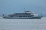 BSB Schiff  Konstanz  auf dem Bodensee unterwegs zwischen Wasserburg und Nonnenhorn am 05.08.2011, gesehen vom sog. Paradies (eine Ruhe-Oase mit herrlichem Blick über Wasserburg hinweg zu dem gegenüberliegenden österreichischen Bodensee-Ufer, wenn's Wetter mitspielt).