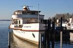 MS ÖSTERREICH im Letztzustand in Hard, Dampferhafen (Bodensee, Vorarlberg). Das Schiff wurde inzwischen in der Werft Fußach von seinen Aufbauten befreit und soll in den  Originalzustand  zum Zeitpunkt seiner Indienststellung 1928 zurückversetzt werden (2016-03-26)