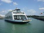 Auto-und Personenfaehre EUREGIA  bei der Ausfahrt im Hafen von Friedrichshafen/Bodensee auf dem Weg nach Romanshorn/CH  Aug.2008 