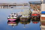 GMS  Zijpsche Gat  (02331760) neben GMS  Sennerplaat  (02332312) am Anleger der Deggendorfer Werft. Links hinten ist GMS  Sophie  (04305240) auf Talfahrt. 01.03.2014