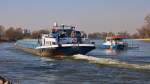 GMS  Lehar  (05117500) aus Dordrecht/NL begegnet auf Bergfahrt bei Osterhofen/Donau dem MS  Regen  vom WSA Regensburg. 12.03.2014