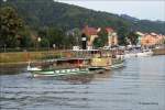 Schaufelraddampfer PD  Pirna  ex  Knig Albert  (Baujahr 1898, Lnge 57,1 m) auf der Elbe in Bad Schandau, 07.09.2003  