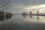 Winterstimmung an der Elbe bei Radebeul.Ein Boje kennzeichnet die Fahrrinne.