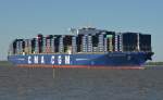 ,,CMA CGM Bougainville`` Containerschiff IMO: 9702144 Heimathafen Marseille befindet sich nun endlich am 11.10, Erstanlauf  auf den Weg nach Hamburg.