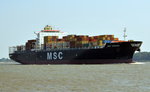 MSC Soraya ein Containerschiff auslaufend am 14.09.16 bei Wedel, Baujahr:2008, L.: 277,30m, B.:40,00m, TEU: 5800, IMO: 9372494,  Heimathafen Panama.