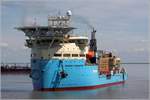 Die 2016 gebaute MAERSK CONNECTOR (IMO 9743813) am 06.07.2017 auf der Elbe unterhalb Brunsbüttel. Dieser Kabelleger ist 138,35 m lang und 27,45 m breit, hat eine GT/BRZ von 10.898 und eine DWT von 9.760 t. Heimathafen ist Hirtshals (Dänemark).