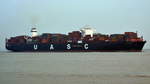 AL Nasriyah, UASC, Containerschiff, IMO: 9708849, TEU 14500, Länge 368 m,  Breite 51 m, Tiefgang 15,50 m.