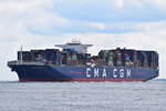 CMA CGM MARCO POLO , Containerschiff , IMO 9454436 , 16020 TEU , Baujahr 2012 , 396m × 53.6m ,  bei der Alten Liebe Cuxhaven am 08.09.2018