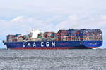 CMA CGM MARCO POLO , Containerschiff , IMO 9454436 , 16020 TEU , Baujahr 2012 , 396m × 53.6m , am 08.09.2018 bei der Alten Liebe Cuxhaven 