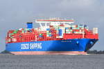 COSCO SHIPPING LEO , Containerschiff , IMO 9783502 , Baujahr 2018 , 19273 TEU , 400 × 59m  , 02.11.2018 Grünendeich
