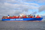 COSCO SHIPPING LEO , Containerschiff , IMO 9783502 , Baujahr 2018 , 19273 TEU , 400 × 59m , 02.11.2018 Grünendeich