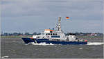 Die WS 1 BÜRGERMEISTER BRAUER (IMO 9015955) am 08.07.2019 auf der Unterelbe. Dieses Boot der Hamburger Polizei ist 29,58 m lang und 6,20 m breit. Heimathafen ist Hamburg.