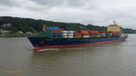 AS CARELIA (IMO 9309409) am 14.7.2019, Hamburg auslaufend, auf der Unterelbe Höhe Blankenese /  Ex-Namen: CARELIA (bis 07.2006), CMA CGM TULIP (07.2006 >07.2011) /      Containerschiff / BRZ/GT