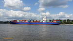 HERON HUNTER  (IMO 9440801) am 21.8.2019, Hamburg auslaufend, Elbe Höhe Övelgönne /    Ex-Namen: CAP HARVEY bis 2017,  CPO RICHMOND bis 05.2009 /     Containerschiff / BRZ 41.358 / 