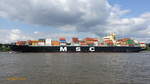 MSC ARICA (IMO 9619452)am 21.8.2019, Hamburg auslaufend, Elbe Höhe Övelgönne /     Ex-Name: Jacob Schulte /    Containerschiff / BRZ 94.017 / Lüa 299,18 m, B 48,2 m, Tg 14,85 m / 1