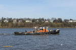 JÖRN (H4028) am 22.2.2021, Hamburg, Elbe Höhe Finkenwerder /   Ex- Namen: BILLHAFEN, BAHIA /  Binnenschlepper /  Lüa 18,09 m, B 5,12 m, Tg 2,6m /  1 Diesel , Cummins, 313 kW (425 PS) /