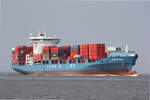 Container ship MUSTAFA DAYI (IMO:9365855) auf der Elbe am 22.03.2011 vor Altenbruch.