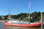 Ehemaliges Feuerschiff ELBE 3 (MMSI 211219230) im Museumshafen Oevelg�nne an der Elbe bei Hamburg. Aufnahmedatum: 18.08.2025.