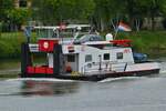 Schubboot MIRA, Euro Nr. 0200785, L 15,49, B 7,21, fährt Flussabwärts auf der Maas in Maastricht an mir vorbei.  