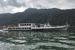 MS LUGANO, Società Navigazione del Lago di Lugano, Baujahr: 1961, Länge: 47.25 m, Passagiere: max: 300, 01.Oktober, Morcote, Tessin, Schweiz.