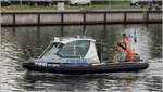 Das Polizeiboot P-W-O2 patrouilliert auf der Oder in Stettin. 09.05.2019