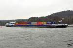 Containerfrachter  Aqua Myra  querab von der Rheininsel Nonnenwert - 07.03.2012