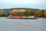 GMS  Hirschborn  mit Containern auf dem Rhein querab Plittersdorf - 12.10.2014