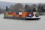 mit Containern beladene  NOVA  Rhein abwärts bei Koblenz 12.3.2016