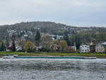 Im Bild das Gütermotorschiff CENTAURUS (ENI: 02326975), welches hier Anfang April 2021 auf dem Rhein Remagen passiert.