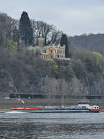 Das Tankmotorschiff SYNTHESE-II (ENI: 02324596) war Anfang April 2021 auf dem Rhein bei Unkel zu sehen.