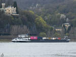 Das Motorgüterschiff  HENRI-R  (ENI: 02317788) ist Mitte April 2021 auf dem Rhein unterwegs.