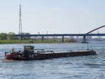 Das Gütermotorschiff FELICITAS II (ENI: 04007840) auf dem Rhein unterwegs. (Duisburg, April 2021) 