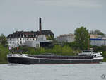 Das Gütermotorschiff FEROX (ENI: 06003739) auf dem Rhein, so gesehen Anfang Mai 2021 in Duisburg.