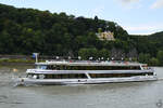 Das Fahrgastschiff RHEINPRINZESSIN (ENI: 08040009) war Anfang August 2021 auf dem Rhein bei Remagen unterwegs.