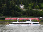 Das Fahrgastschiff FILIA RHENI (ENI: 04306570) war Anfang August 2021 auf dem Rhein bei Remagen zu sehen.